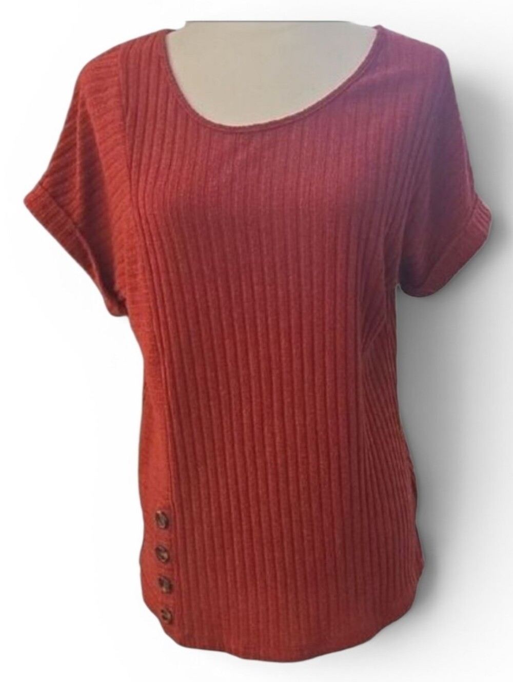 Women's Ribbed Red Top Sweater Xl